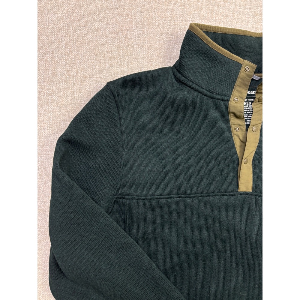 LL Bean Men Sweater Fleece Pullover Large Green Snap Neck 298050 Midweight L REG - Picture 2 of 8